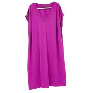 Eloquii Plus Size 24 Dress Midi Shift T-Shirt V Neck Pockets Purple Pink Casual